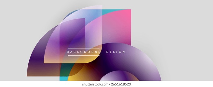Abstract colorful shapes overlap, creating dynamic visual effect. Gradient hues blend, forming modern background design. Minimalist style.
