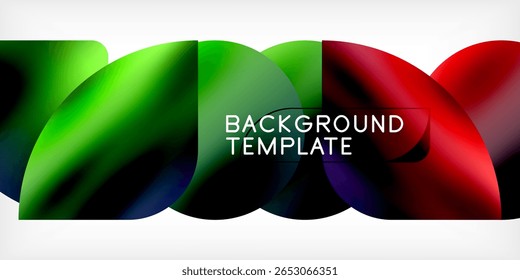 Abstract colorful shapes overlap creating dynamic background. Text reads background template. Simple design, vibrant colors present.