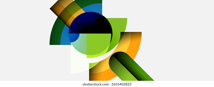 Abstract colorful shapes overlap, creating dynamic composition. Gradient hues blend, forming modern visual experience. Clean background emphasizes forms.
