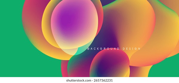 Abstract colorful shapes overlap, creating vibrant gradients. Background features smooth transitions, modern design elements.