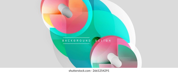 Abstract colorful shapes overlap, creating dynamic composition. White space provides clean backdrop for modern design elements.