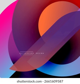 Formas coloridas abstratas se sobrepõem criando um efeito visual dinâmico. Os matizes de gradiente se misturam, formando um design de fundo moderno.