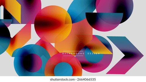 Abstrakte, farbenfrohe Formen überlappen sich und erzeugen eine dynamische visuelle Textur. Helle Farbverläufe fügen sich zu modernen Designelementen zusammen.