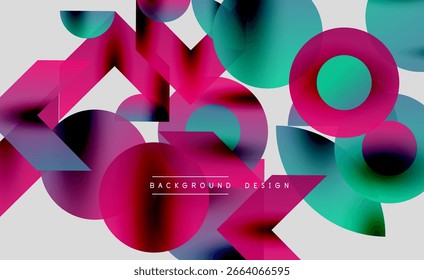 Formas coloridas abstratas se sobrepõem, criando textura visual dinâmica. Tons rosa, azul-petróleo, roxo dominam a composição. Elemento de design moderno.