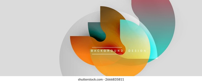 Abstract colorful shapes overlap, creating dynamic visual effect. Modern design elements suggest innovation, fluidity. Background features text background, design.