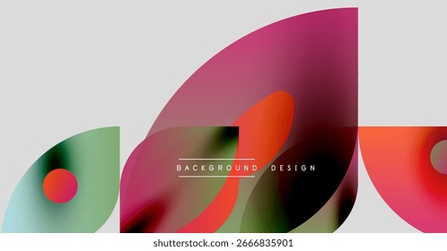 Abstrakte, farbenfrohe Formen überlappen sich und erzeugen einen dynamischen visuellen Effekt. Farbverlauf-Farbtöne vermischen sich sanft, modernes Design-Element.