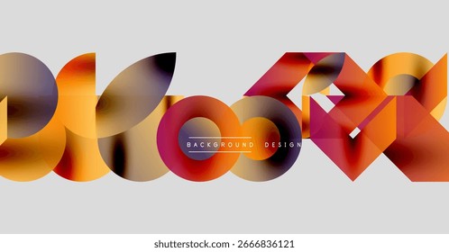 Formas coloridas abstratas se sobrepõem, criando um efeito visual dinâmico. Fundo cinza fornece contraste, texto lê design de fundo.