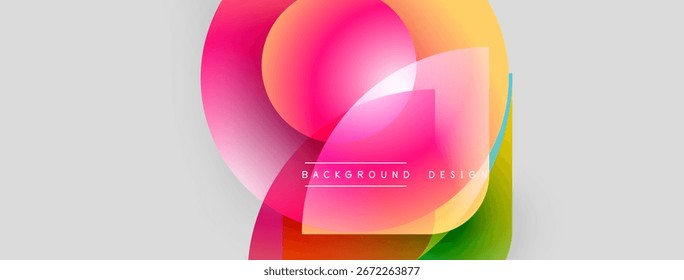 Abstract colorful shapes overlap, creating dynamic visual effect. Bright gradients blend, forming modern background design.