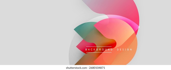 Abstract colorful shapes overlap, creating dynamic background. Gradient hues blend, forming modern design element. Minimalist aesthetic.