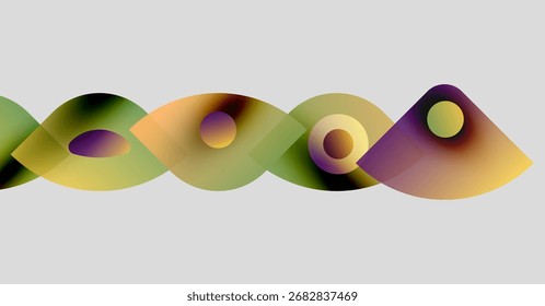 Formas coloridas abstratas se sobrepõem, criando um fluxo visual dinâmico. Matizes de gradiente se misturam, formando um elemento de design moderno.