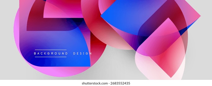 Abstract colorful shapes overlap, creating dynamic visual effect. Gradient hues blend, forming modern background design.