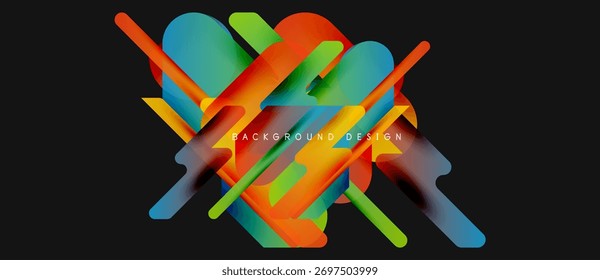 Abstract colorful shapes overlap, creating dynamic visual effect. Gradient hues blend, forming modern background design.