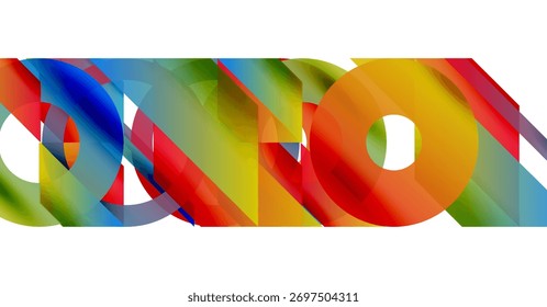 Formas coloridas abstratas se sobrepõem, criando composição visual dinâmica. Matizes brilhantes se misturam, formando padrões interessantes.