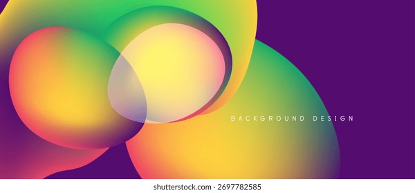 Formas coloridas abstratas se sobrepõem, criando gradientes vibrantes. Background apresenta transições suaves, elementos de design modernos.