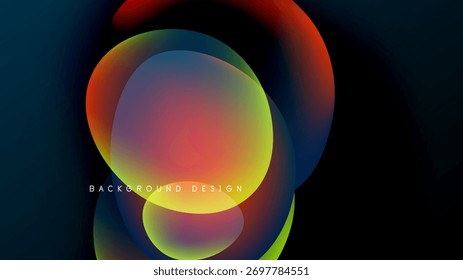 Abstractas Formas de colores se superponen, creando un efecto visual vibrante. El fondo oscuro enfatiza los tonos brillantes, elemento de diseño moderno.