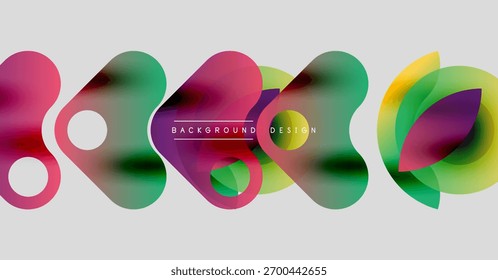 Formas coloridas abstratas se sobrepõem, criando um fluxo visual dinâmico. Elementos de design modernos sugerem criatividade, energia, inovação.