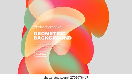 Abstractas Formas de colores se superponen, creando un fondo geométrico dinámico. Texto presente, Botón visible. Elementos de diseño modernos.