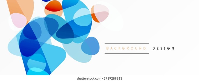 Abstractas Formas de colores se superponen, creando una textura visual dinámica. El azul claro domina con acentos naranjas y rosados. Diseño minimalista.