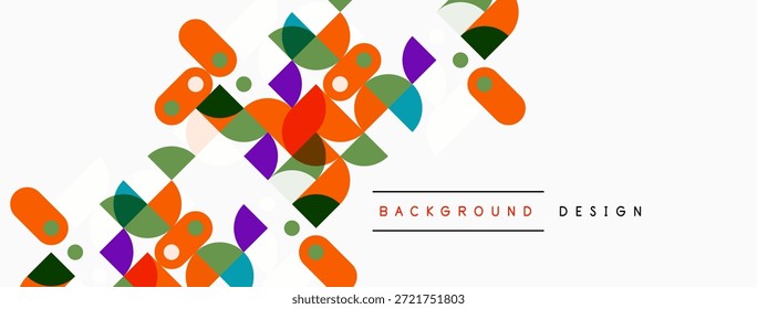 Formas coloridas abstratas se sobrepõem, criando textura visual dinâmica. Elementos de design modernos sugerem criatividade, energia, simplicidade.