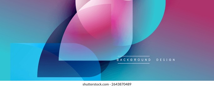 Abstract colorful shapes overlap. Gradient hues blend from blue to pink. Modern design elements create dynamic visual effect.