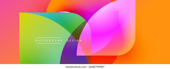 Abstract colorful shapes overlap. Gradient hues create dynamic visual effect. Text reads background design. Modern aesthetic.