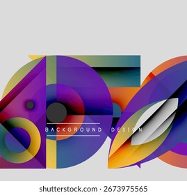 Abstract colorful shapes overlap. Gradient hues create dynamic visual effect. Modern design elements present bold composition.