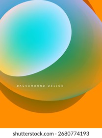 Formas coloridas abstratas se sobrepõem. As matizes de gradiente se misturam, criando transições suaves. Design apresenta tons de laranja, verde, azul. Estética minimalista.
