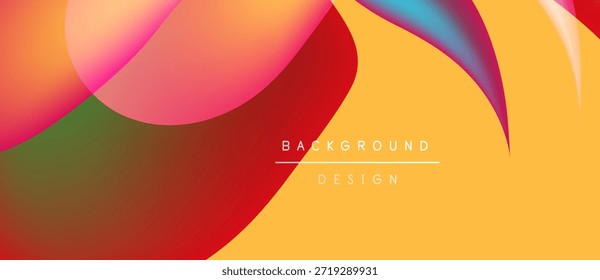 Abstractas Formas de colores se superponen. Los tonos degradados crean un efecto visual dinámico. El texto lee el diseño de fondo situado centralmente.