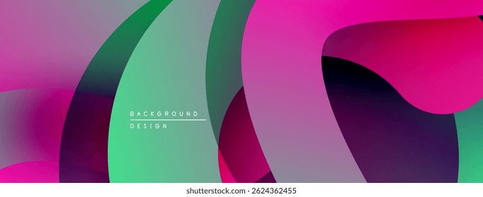 Abstract colorful shapes overlap. Vibrant pinks, greens, purples blend smoothly. Modern design element for backgrounds, presentations.
