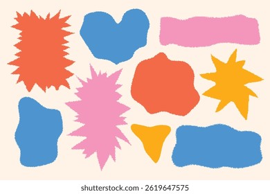 Abstract colorful shapes set, organic blobs and doodle elements for modern playful design. Hand-drawn collection of abstract colorful shapes and organic blobs. Perfect for playful modern designs.
