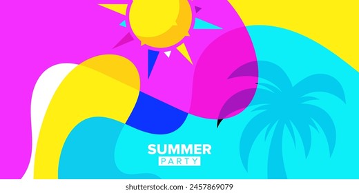 abstract colorful shapes sun and palm tree design for summer party collection