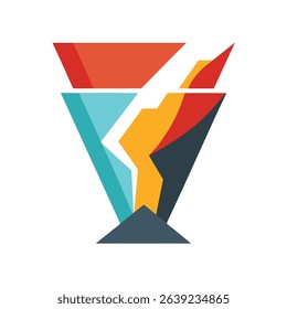 Abstract colorful shattered vase design representing concepts of breakage and creation