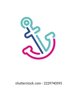 Abstract colorful ship anchor logo icon. Modern lines with new pop art colors. Bold line clean style template set.