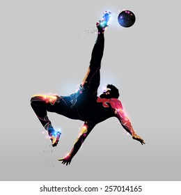 Abstract Colorful Silhouette Soccer Player Over Head Kick