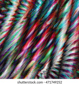 Abstract colorful silky fur background with warped form. Amazing Dynamic glitch screen backdrop. Vector design illustration