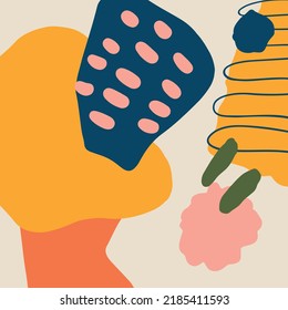 Abstract colorful simple geometric tropical shapes, boho shapes. Modern simple abstract background. Social network banner, template, frame