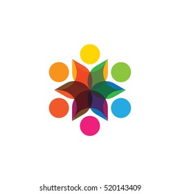 Abstract Colorful Six Happy People Vector Logo Icons As Ring. This Can Also Represent Concept Of Children Playing Together Or Team Building Or Group Activity, Unity & Diversity