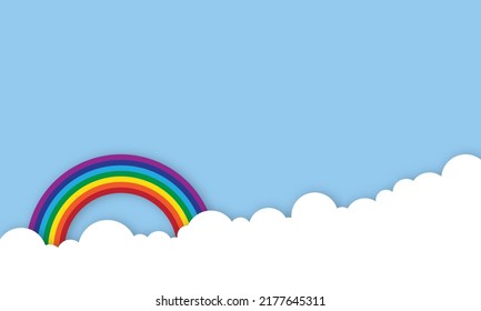 Abstract Colorful Sky rainbow background with clouds summer or spring blue sky wallpaper. Good weather Vector illustration.

