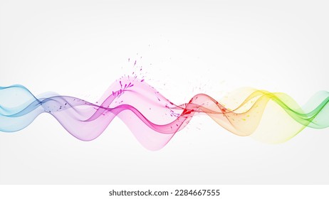 Abstract colorful smooth wave lines with splash effect. Design element for technology, science, music or modern background concept