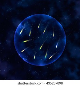 Abstract colorful space background with comet. Vector illustration