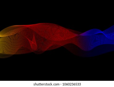 abstract colorful spectrum gradient line wave on dark black background - vector illustration