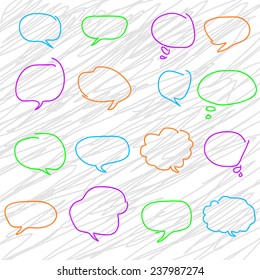 Abstract colorful speech bubbles. A set of hand-drawn. Flat design style. Made vector illustration