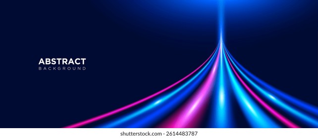 Abstract colorful speed light trails background with neon curves. Vector design.
