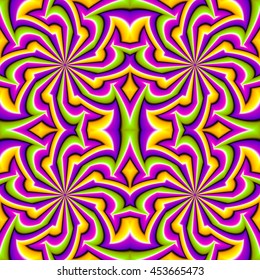 Abstract colorful spin illusion. Seamless pattern.