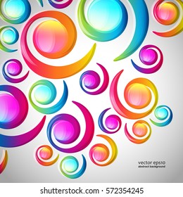 Resumen del patrón de caída de arco espiral colorido sobre un fondo claro. Tarjeta de diseño de círculos y elementos de color transparentes.  Ilustración vectorial.