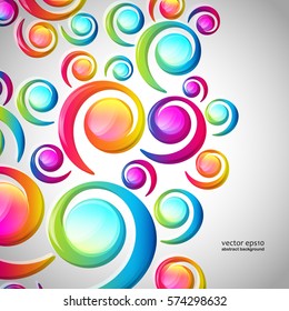 Resumen del patrón de caída de arco espiral colorido sobre un fondo claro. Tarjeta de diseño de círculos y elementos de color transparentes.  Ilustración vectorial.