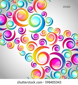 Resumen del patrón de caída de arco espiral colorido sobre un fondo claro. Tarjeta de diseño de círculos y elementos de color transparentes.  Ilustración vectorial.