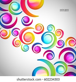 Resumen del patrón de caída de arco espiral colorido sobre un fondo claro. Tarjeta de diseño de círculos y elementos de color transparentes.  Ilustración vectorial.