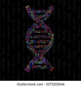 Abstract colorful spiral of DNA binary code, technology model, vector illustration, eps 10
