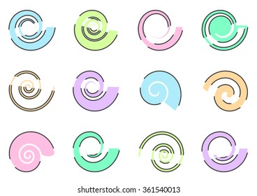 Abstract colorful spiral icons on white background
